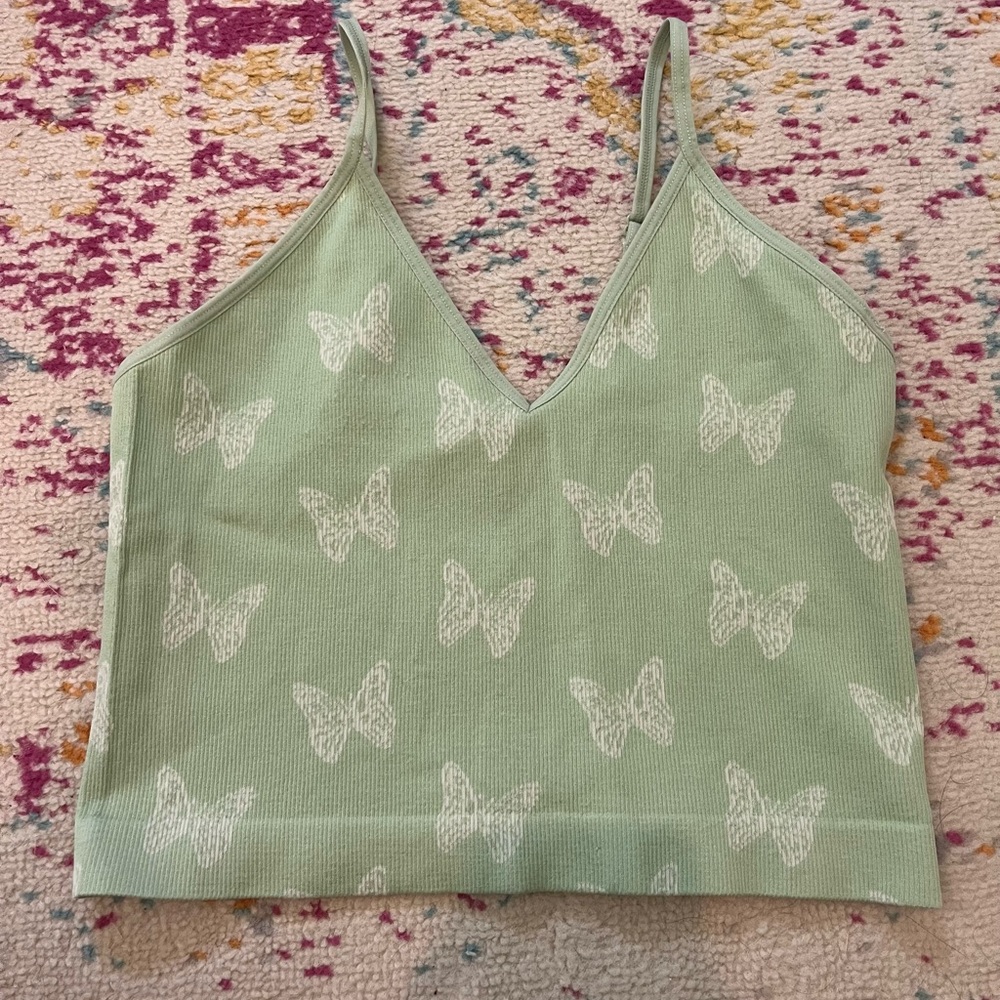Sage Green Butterfly Print Women's Top